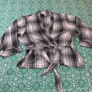 Victorias Secret Black White Plaid Wrap Pajama Top XXL Kimono Sleeve